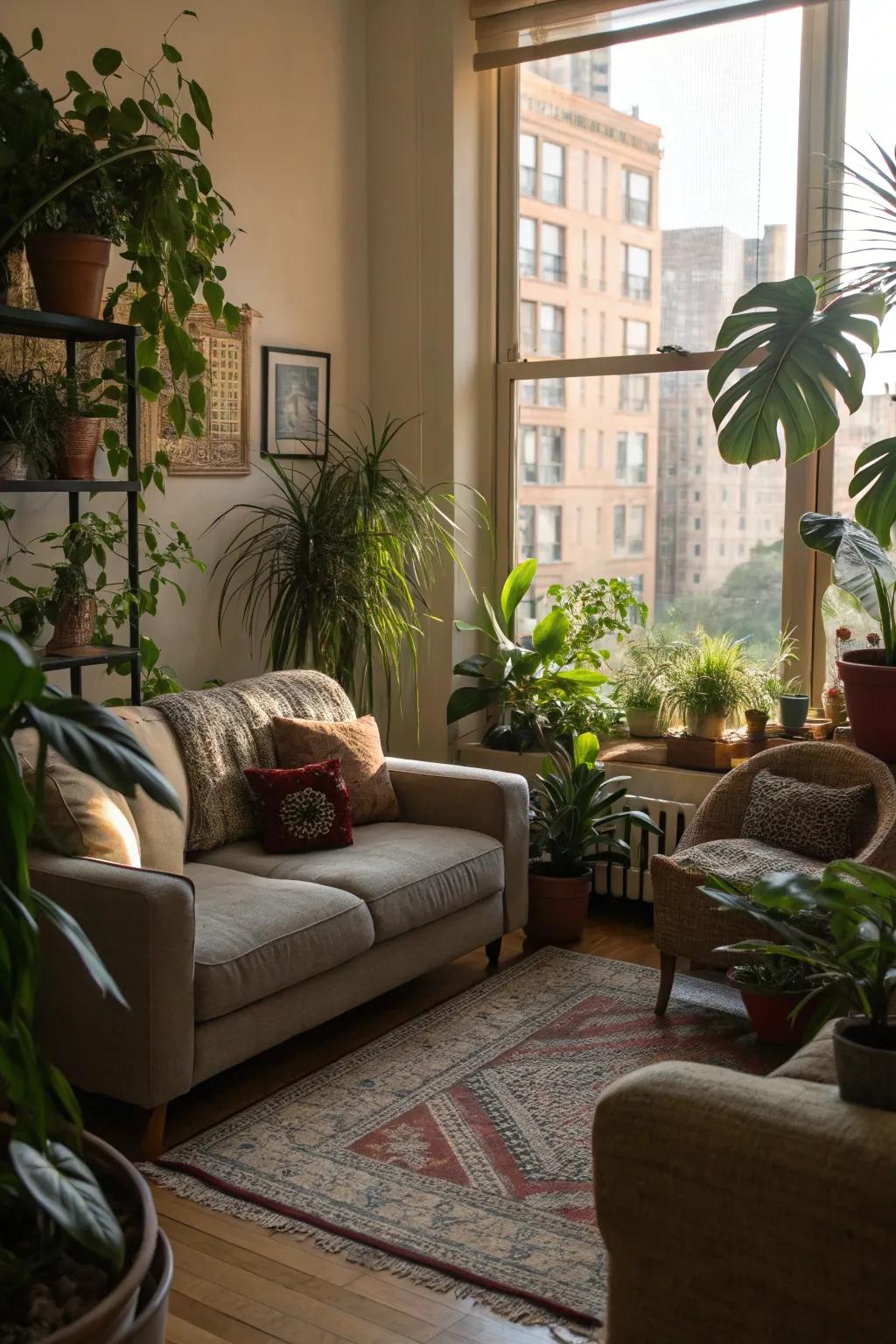 Plants bring a refreshing contrast to urban interiors.