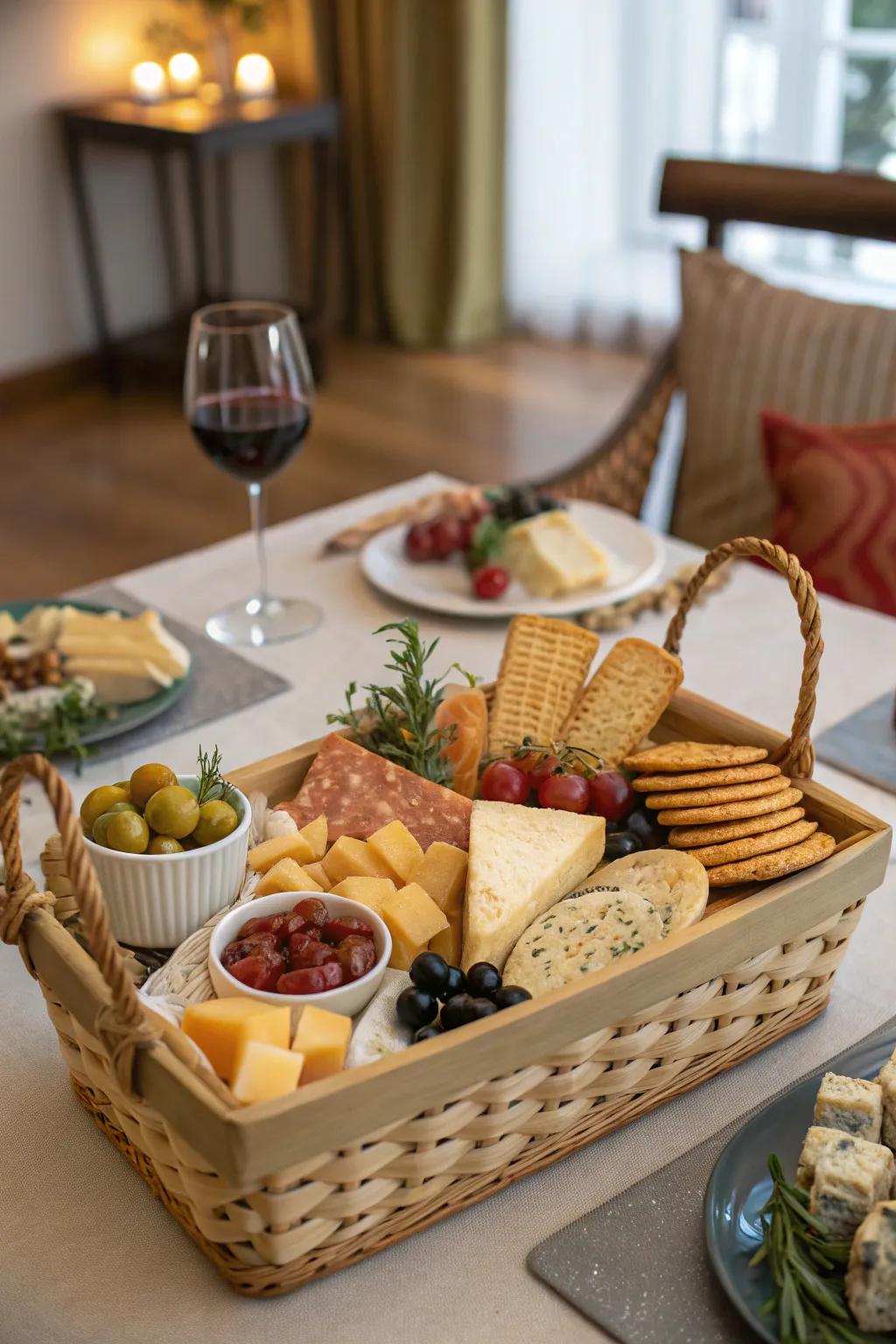 A gourmet snack attack basket for savory lovers.