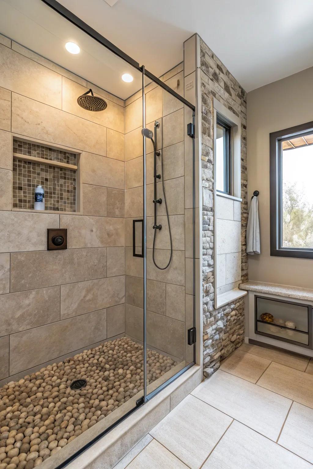 Mixing materials adds character and depth to your shower.