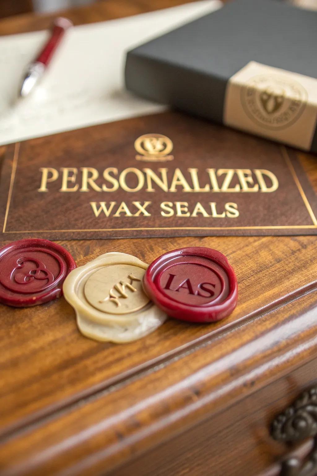 Personalized wax seals featuring initials, perfect for adding a unique signature to your creations.