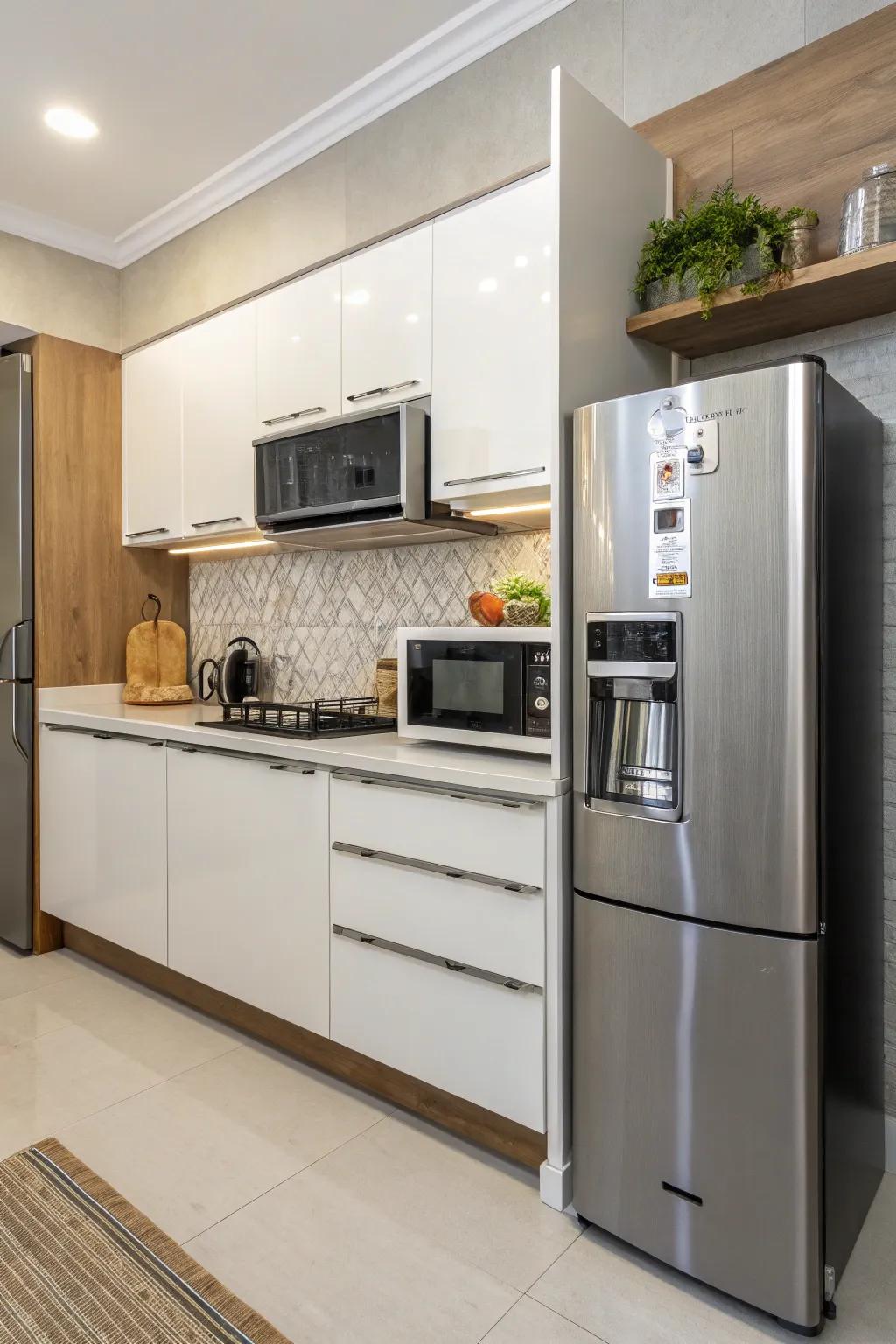 Positioning your microwave next to the fridge streamlines your kitchen workflow.