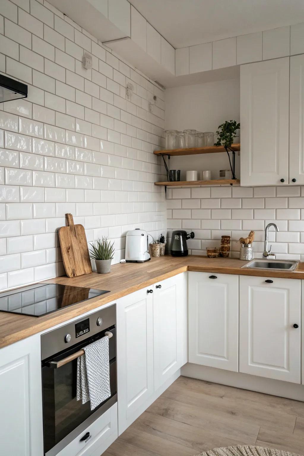 A minimalist design with a clean white backsplash.