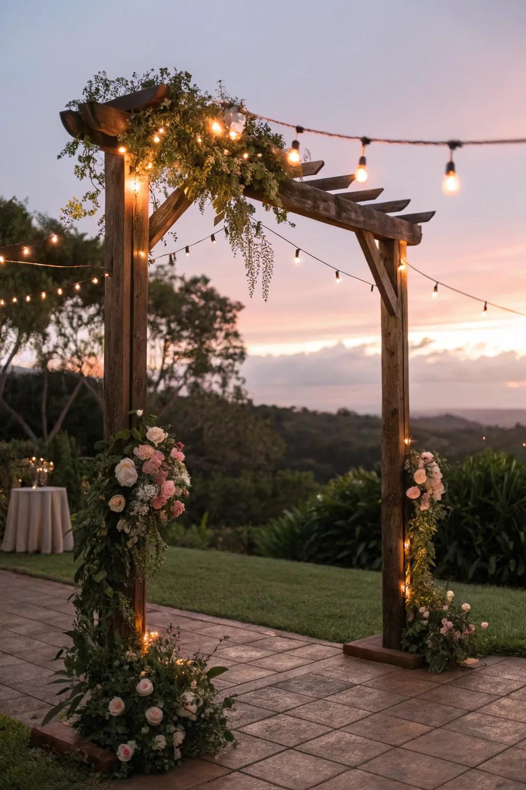 String lights create a magical, fairy-tale atmosphere.