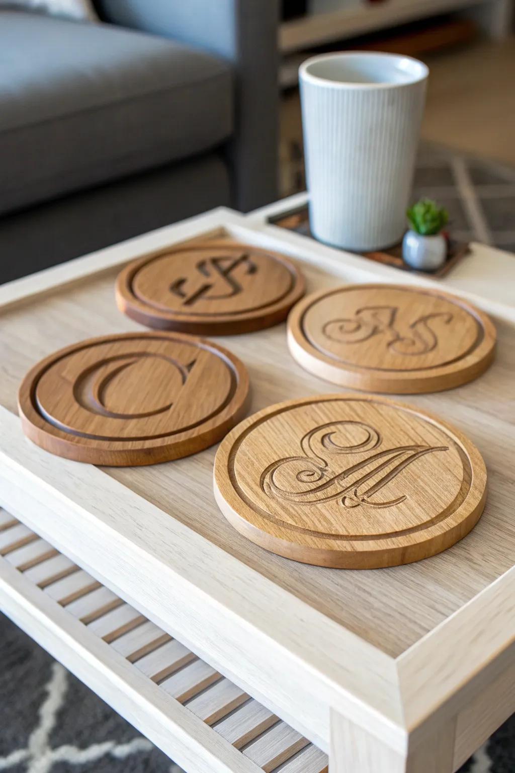 Custom wooden coasters that bring a personal touch to entertaining.