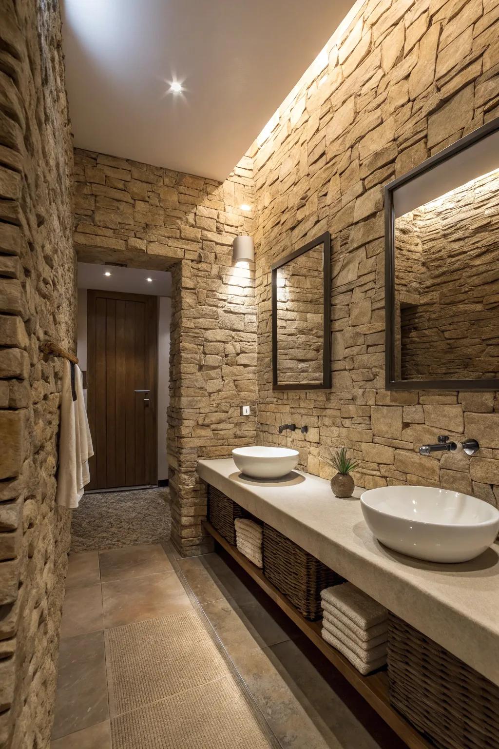 Textured surfaces bring depth and character to a zen bathroom.