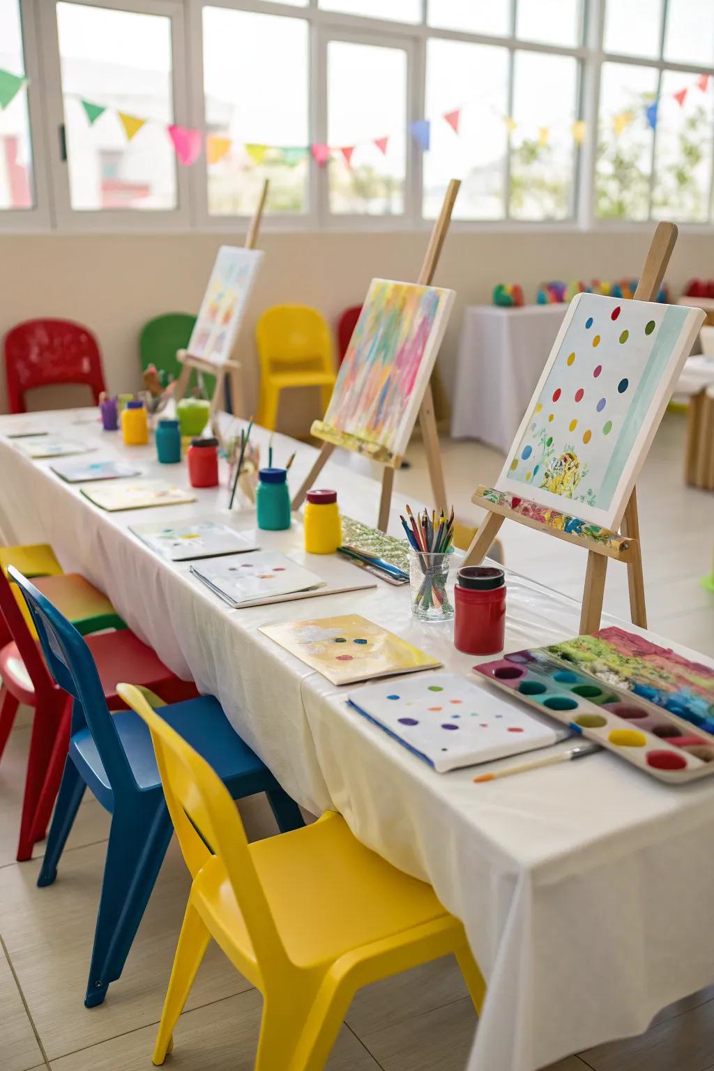 An artistic paint party setup for unleashing creativity.