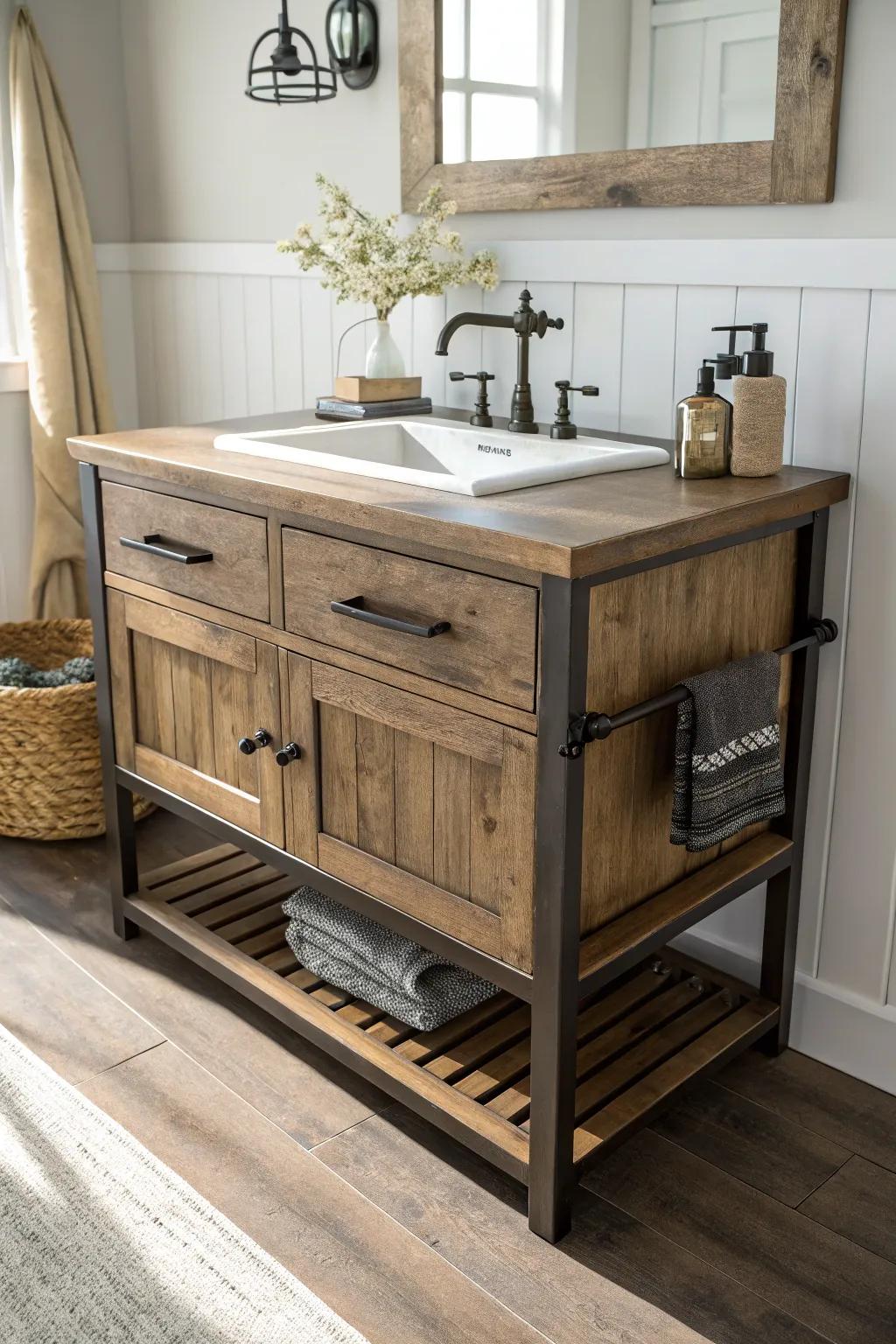 Blend rustic charm with modern flair in a farmhouse vanity.