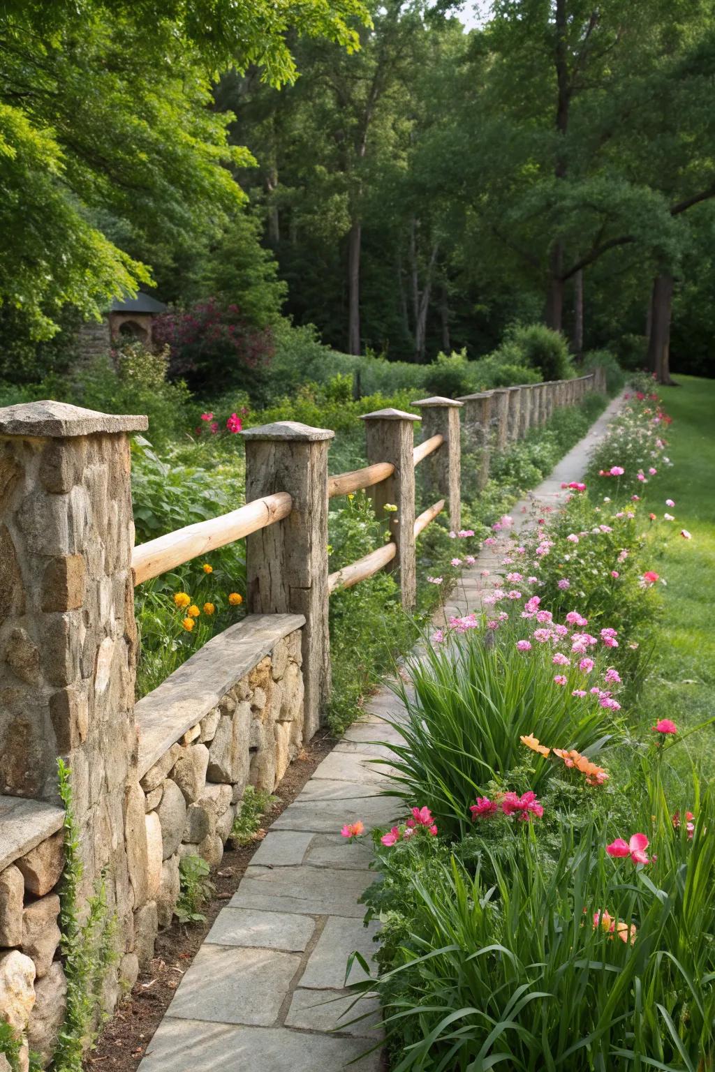 Stone and timber fences blend strength with natural beauty.