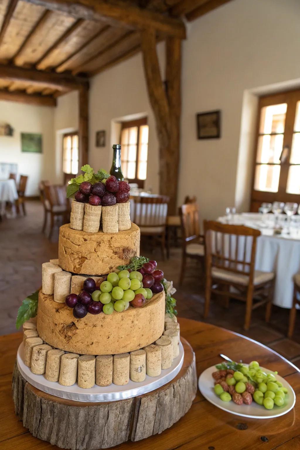 Cake with Cork and Grape Garnishes