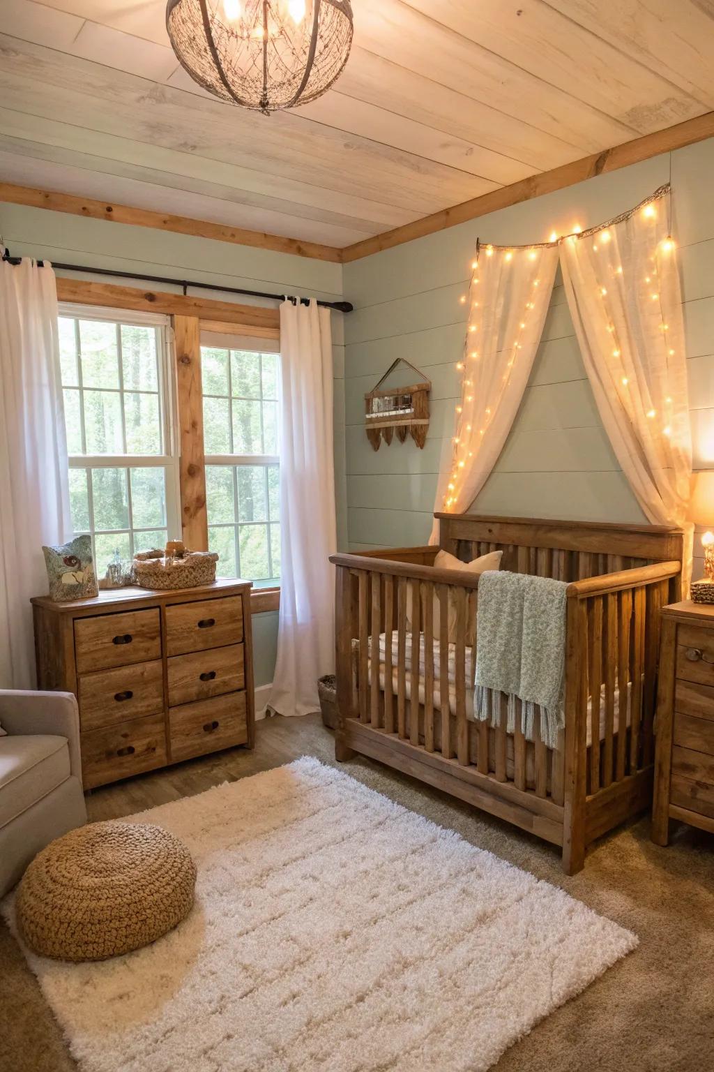 Embrace cozy comfort with a rustic-themed nursery.