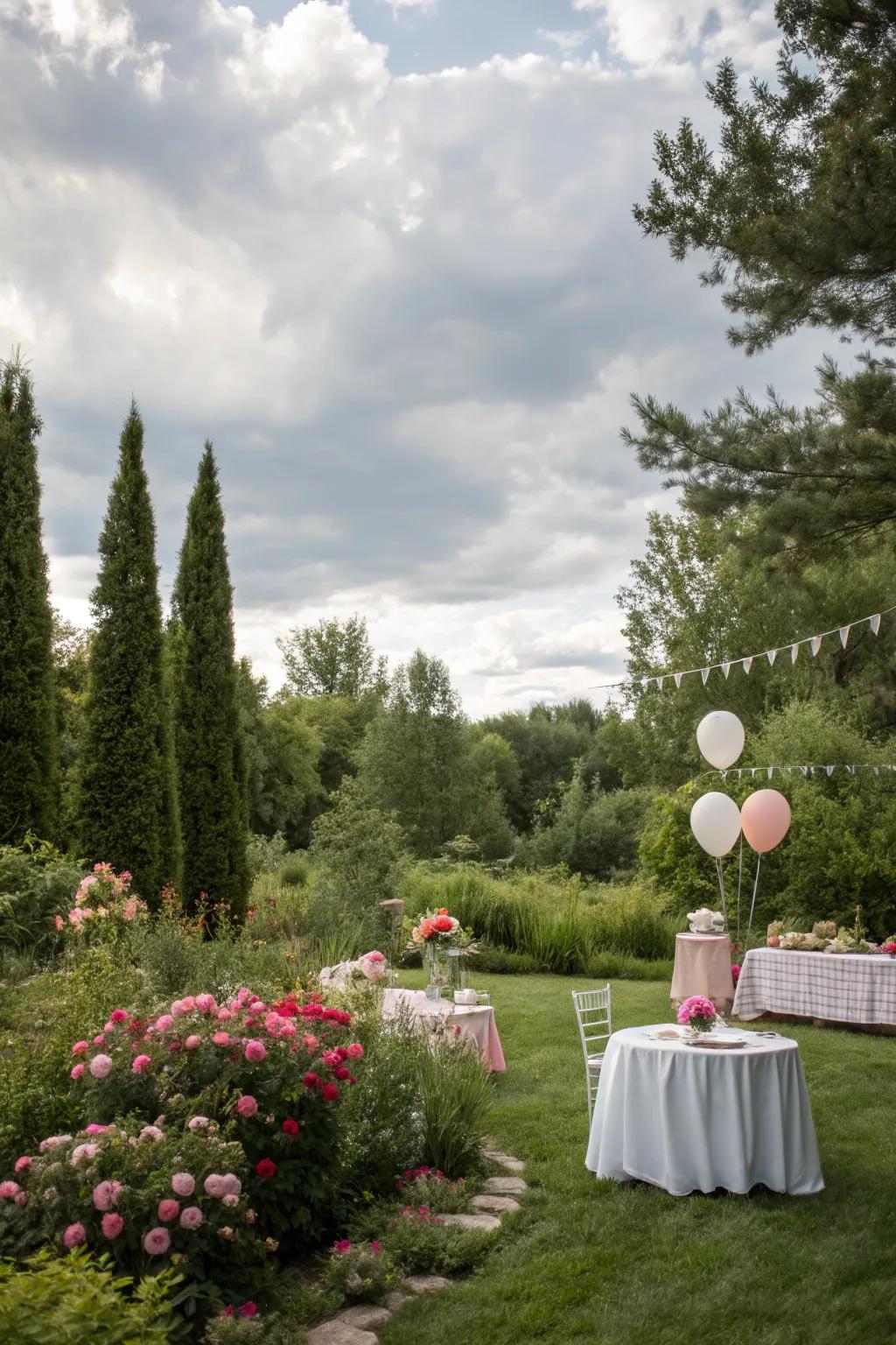 An outdoor garden setting offers natural beauty and fresh air.