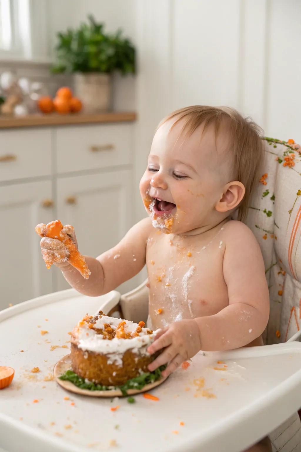A delightful carrot cake smash for baby's first Easter.