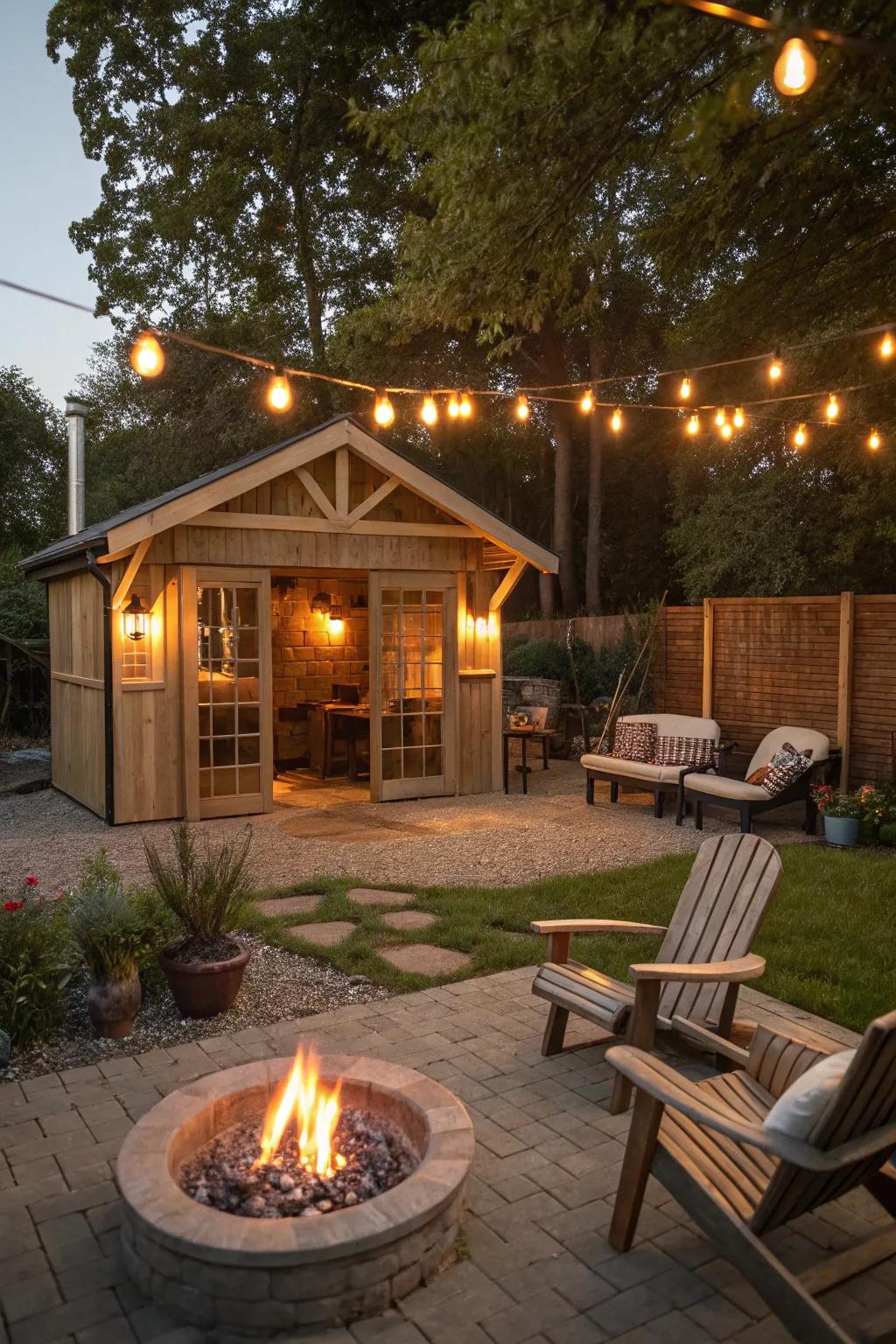 The ultimate chill zone with a BBQ shed and fire pit.