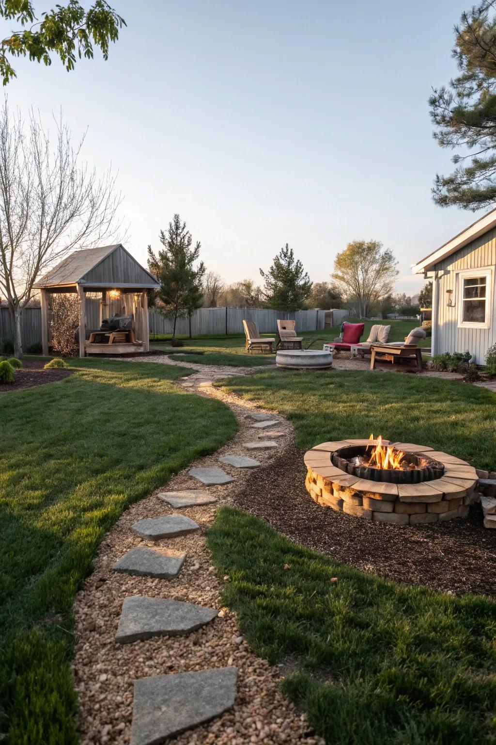 Mulch pathways provide a natural and inviting route to your fire pit.