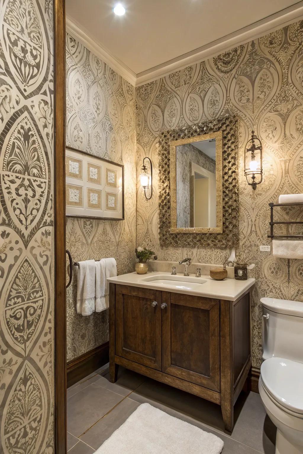 Add dimension to your bathroom with textured wallpaper.