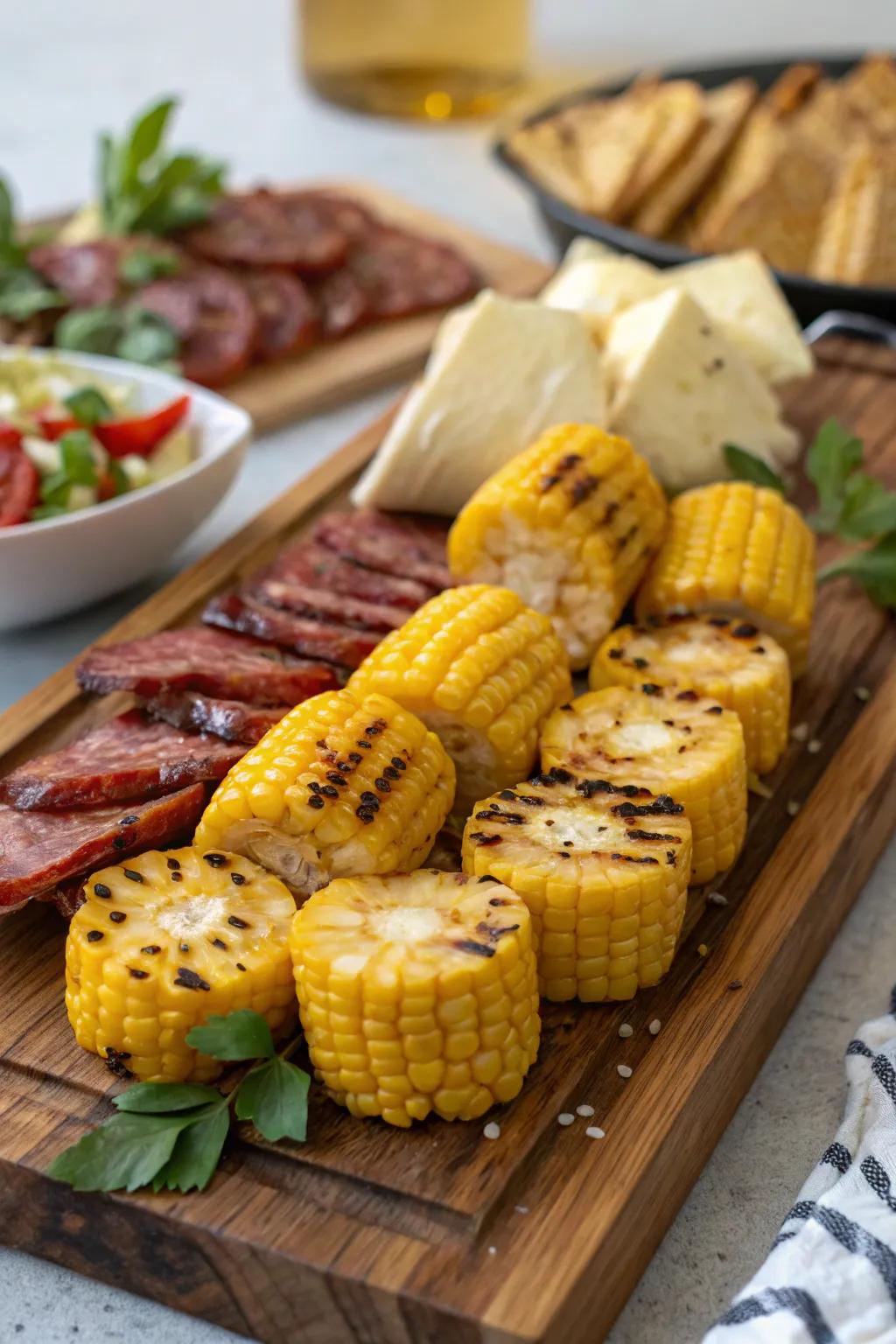 Grilled corn adds a sweet and smoky touch