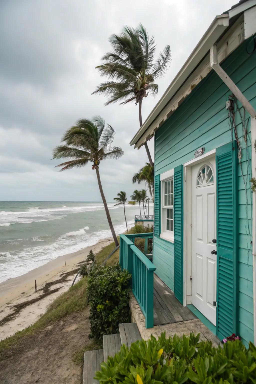 Deep teal and bright white evoke a coastal charm.