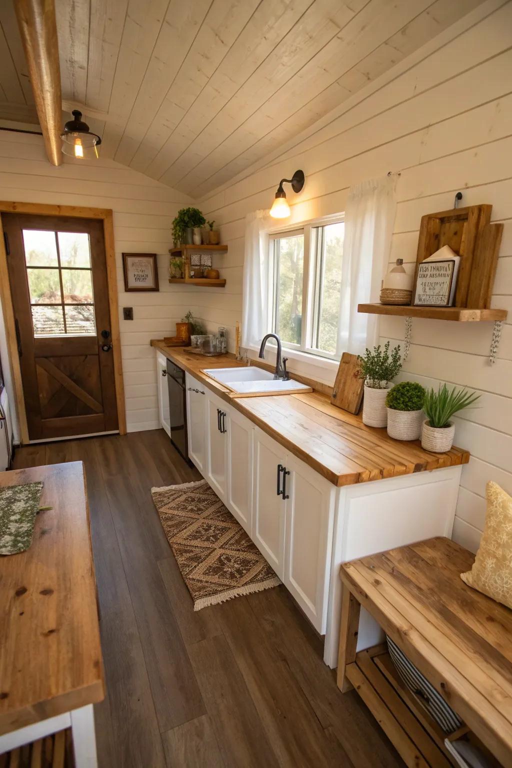 Wood accents provide warmth and texture in this kitchen.