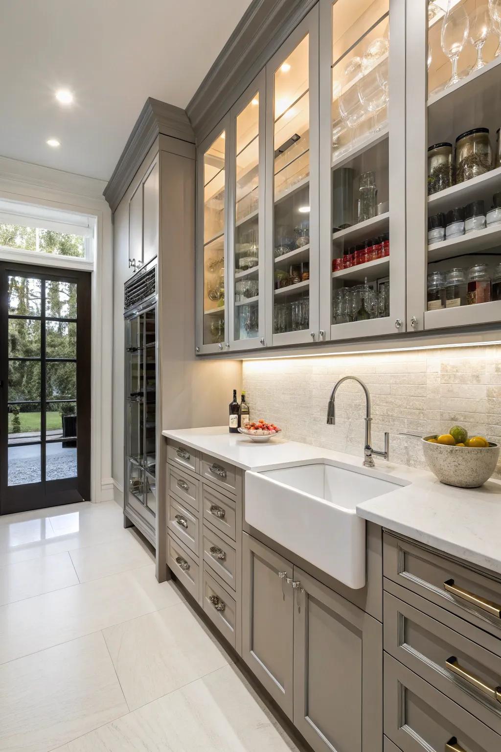 A functional butler's pantry featuring a sleek and practical prep sink.