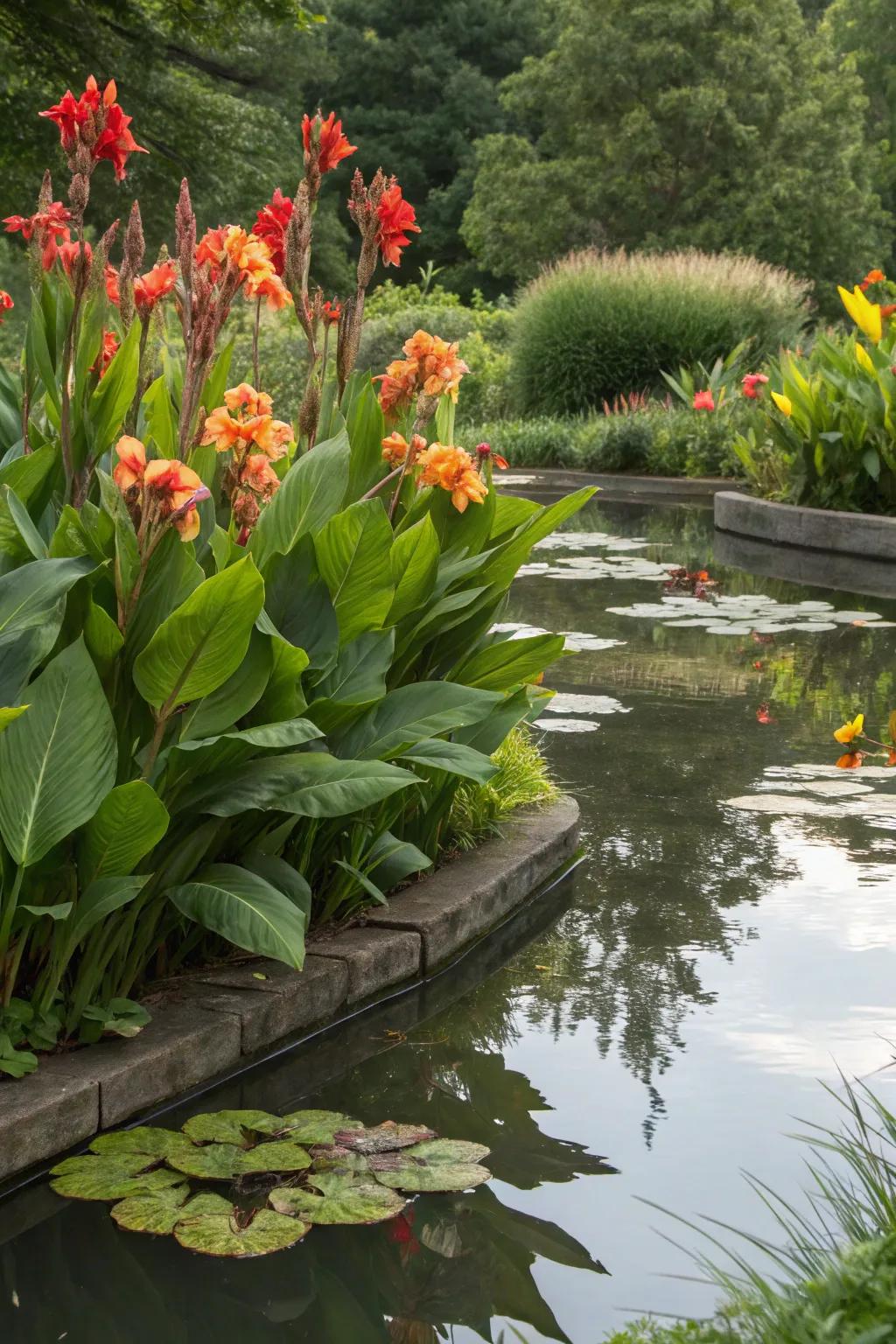 Enhance water gardens with canna lilies.