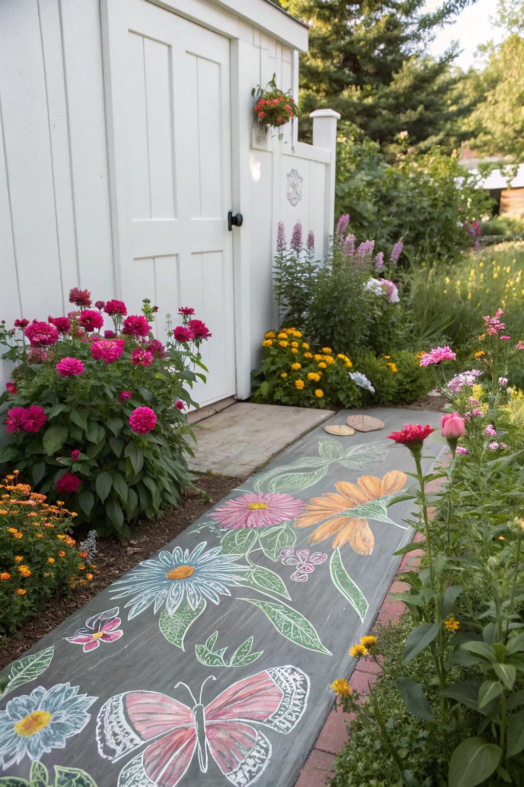 A beautiful chalk garden blooming with flowers and butterflies.