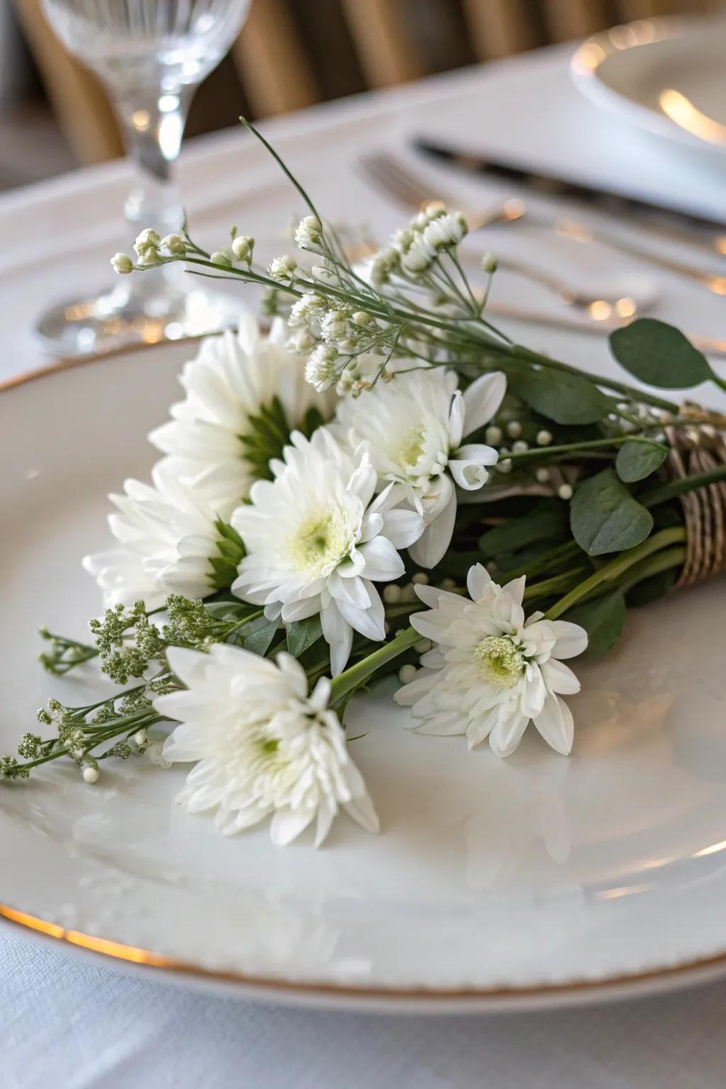Achieve a sleek look with a monochrome floral centerpiece.