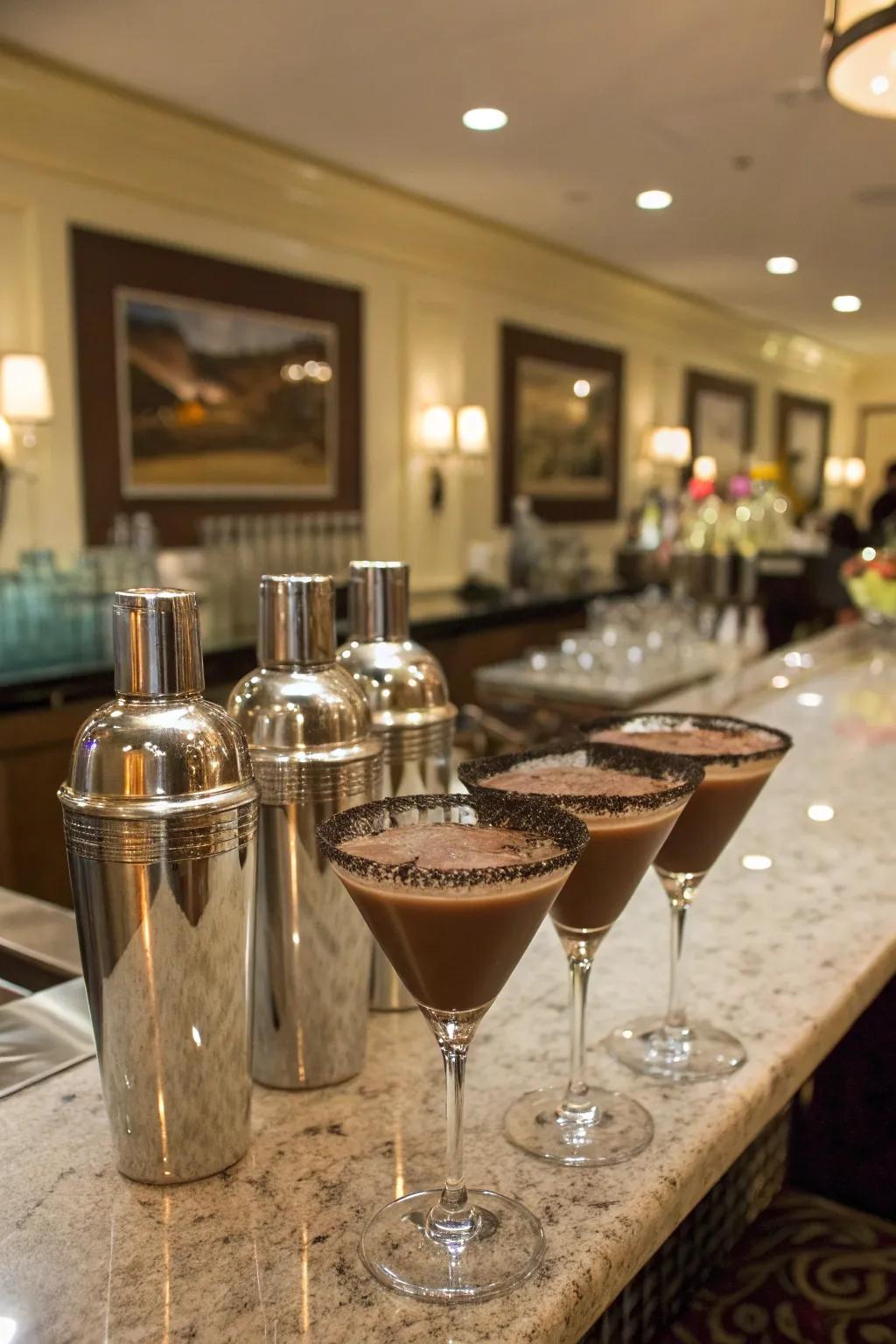 An inviting bar setup with chocolate-infused cocktails.