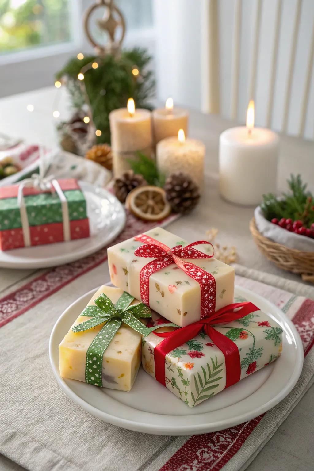 Holiday-themed soaps are a luxurious and thoughtful favor.