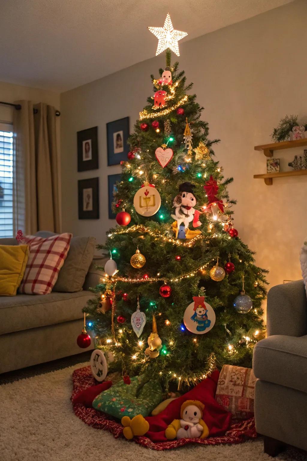 A storybook-themed Christmas tree.