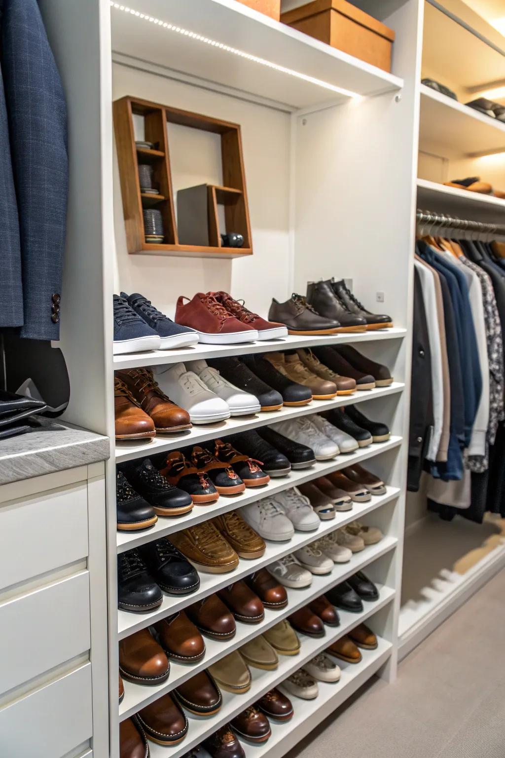 Showcase your shoe collection with dedicated racks.