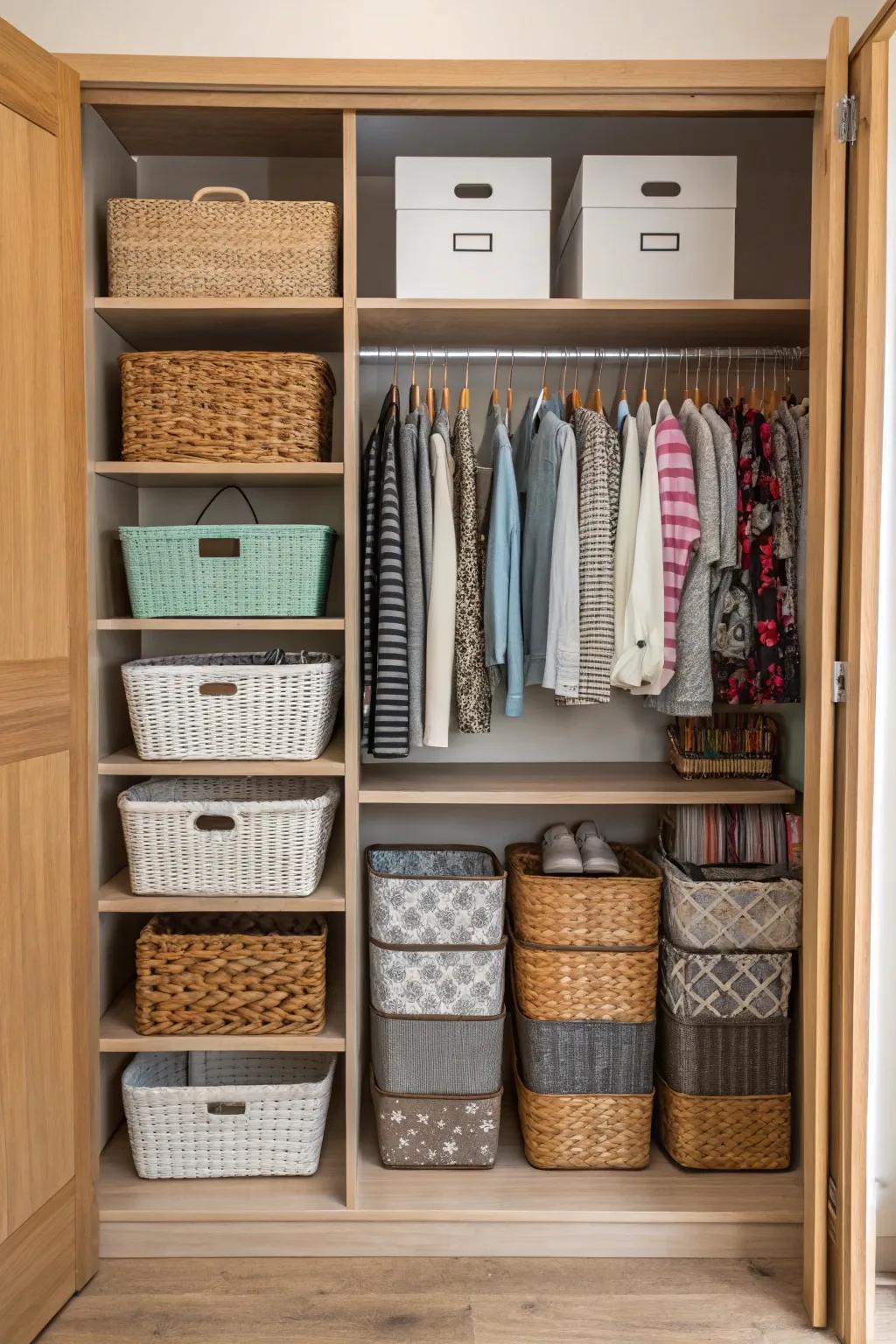 Baskets and bins offer practical and stylish storage solutions.