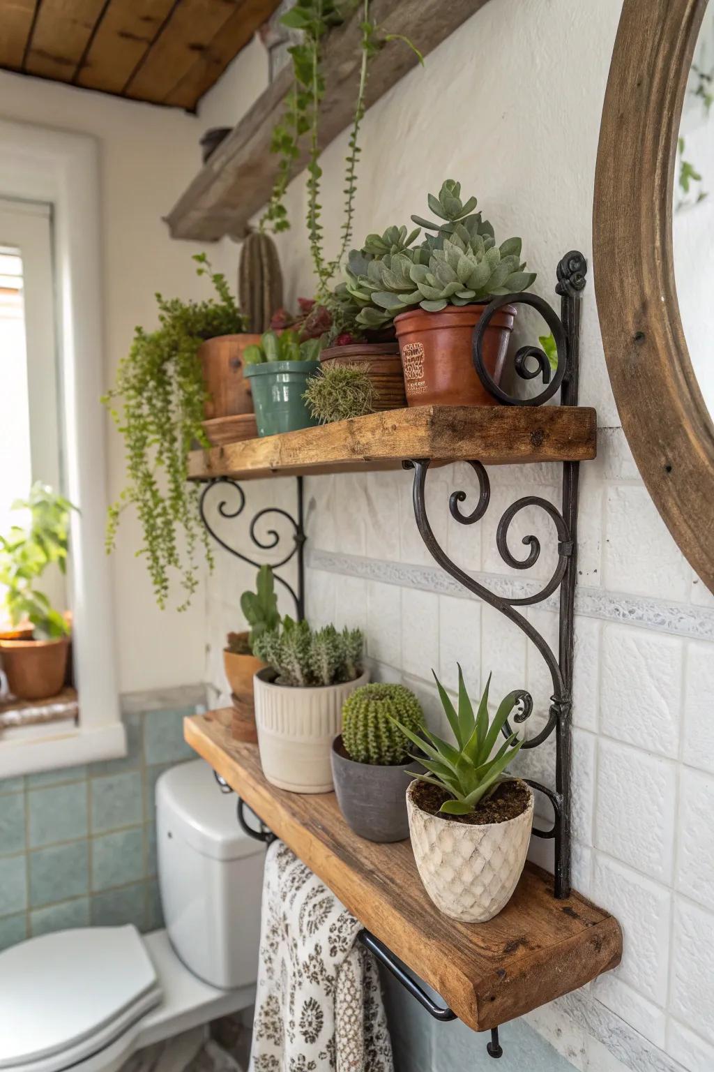 Mixed materials in corbels add character to the bathroom.