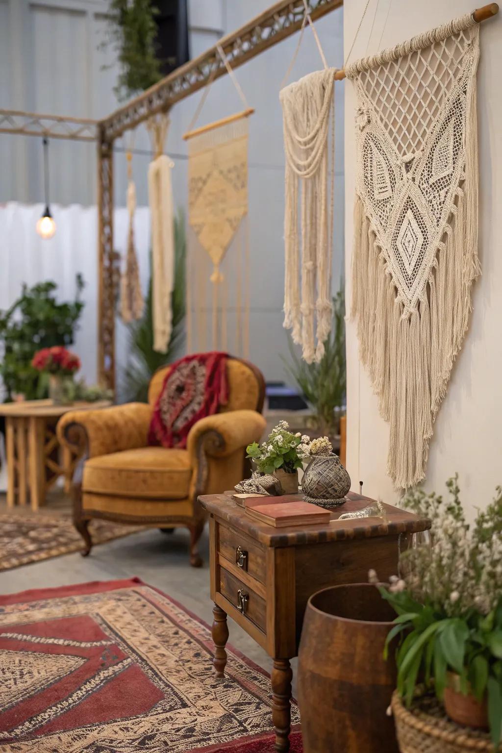 Bohemian and vintage touches create a cozy yet stylish vibe.