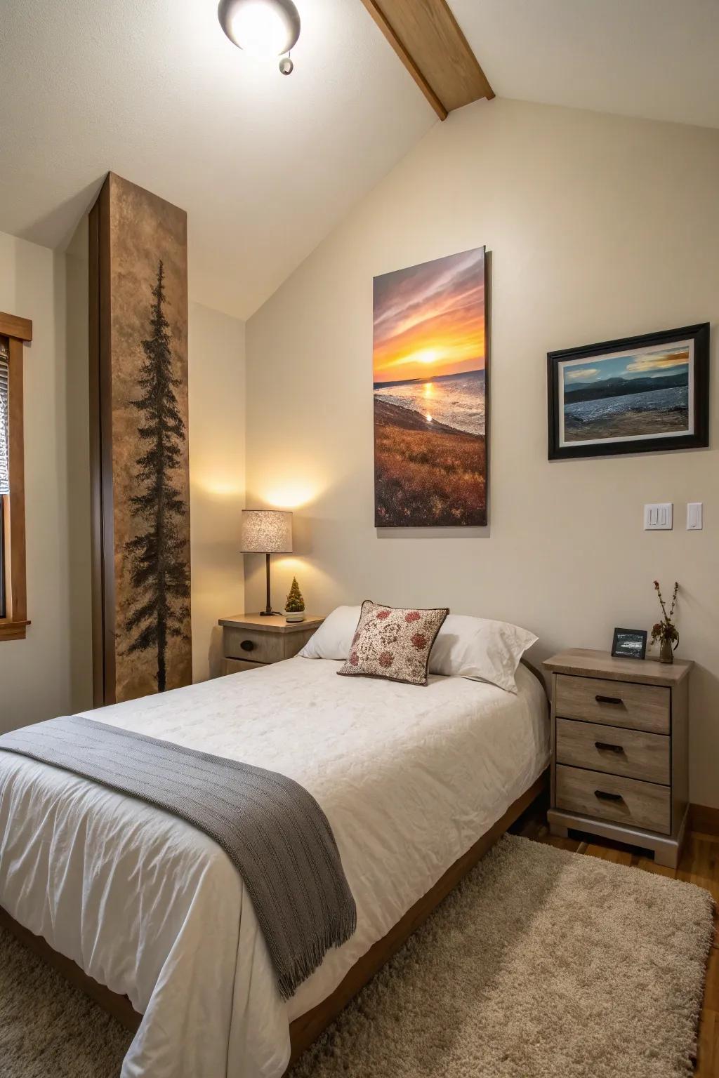 Visual height tricks make small bedrooms feel more spacious.