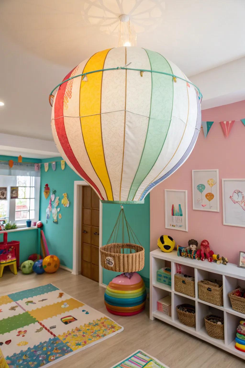 A whimsical balloon lamp creating a playful atmosphere in a playroom.