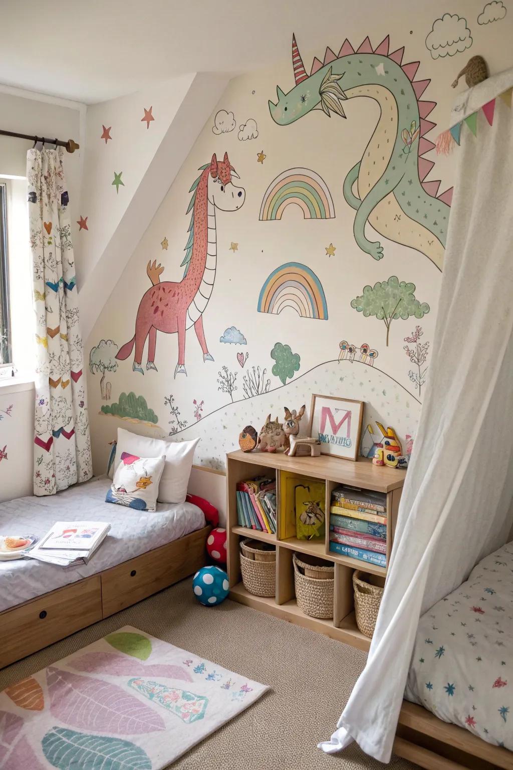 Whimsical creatures add magic to a child's bedroom.