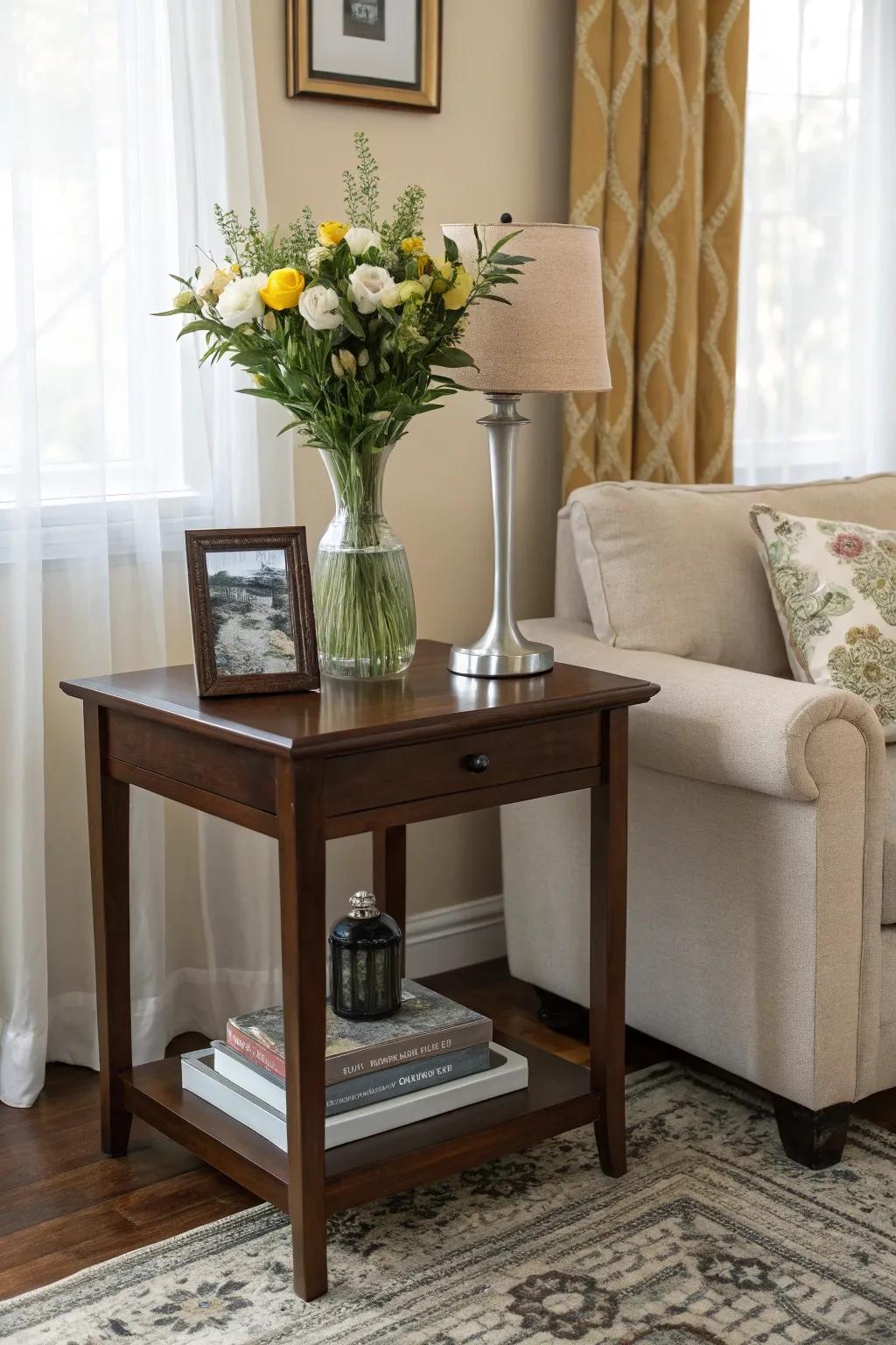 A charming side table completes any corner.