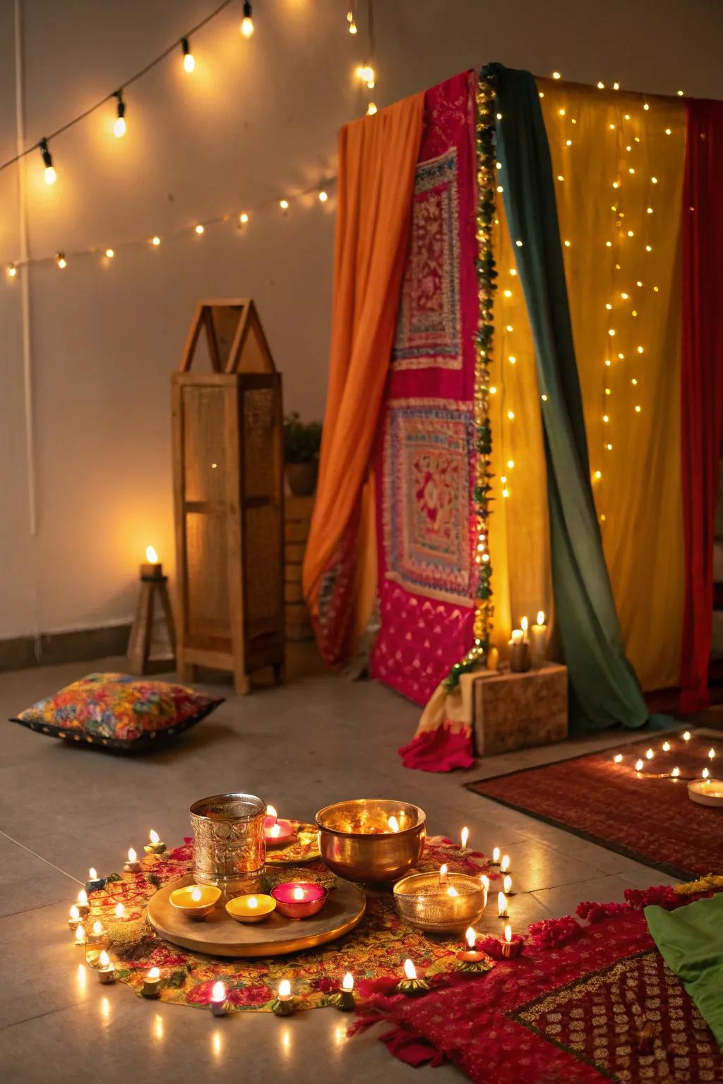 Traditional diyas providing a classic Diwali ambiance.