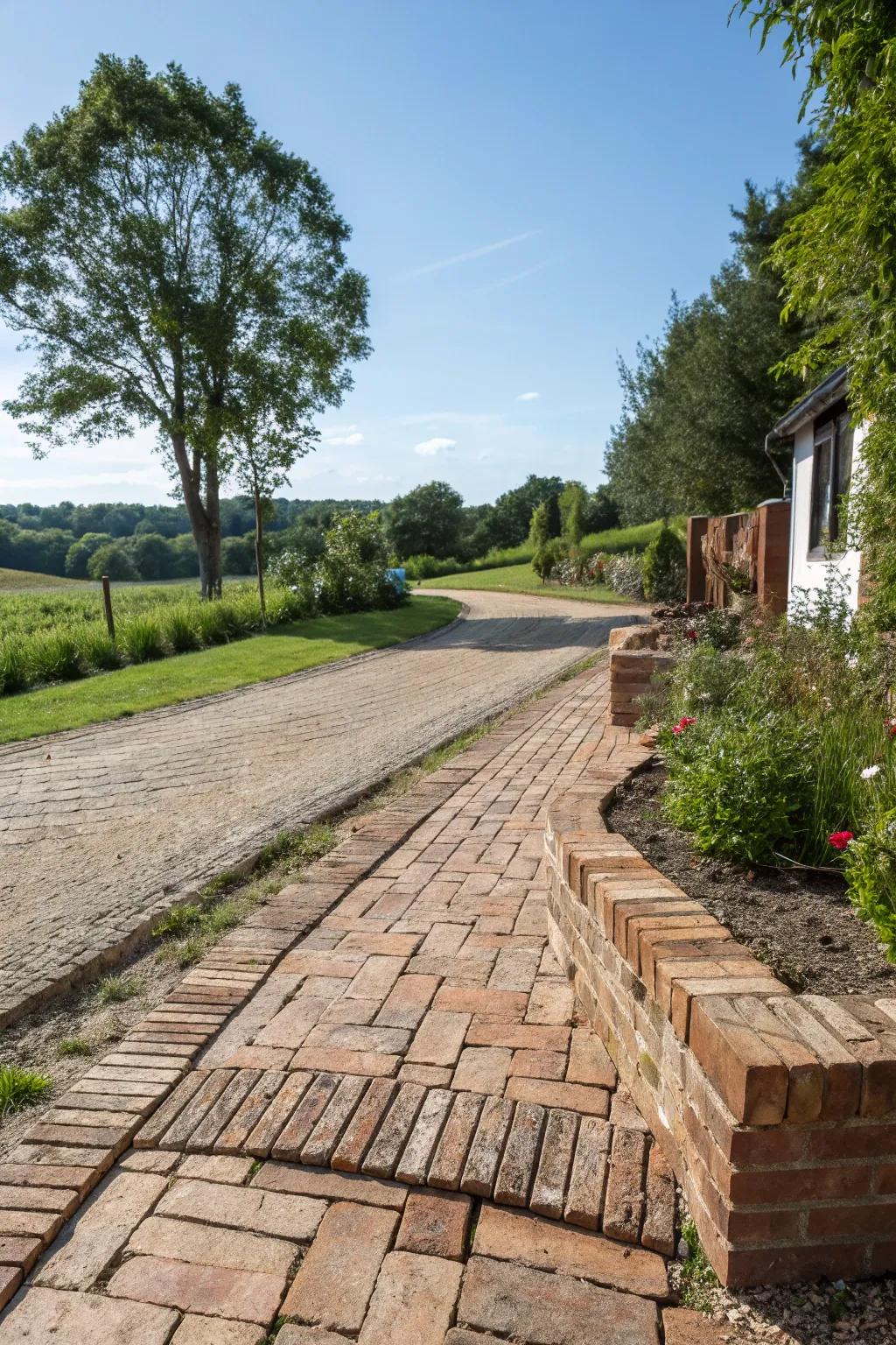 Eco-friendly driveway edging using recycled materials.