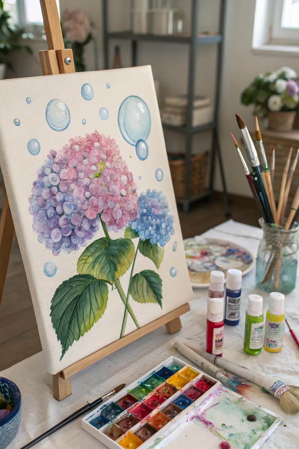 Bubble paint hydrangeas for a splash of color.