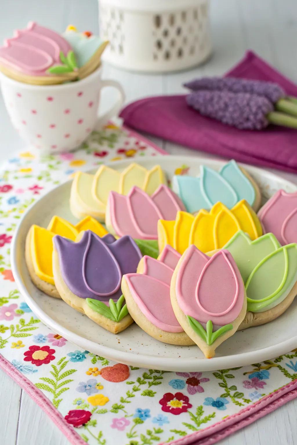 Whimsical tulip cookies ready to charm your guests.