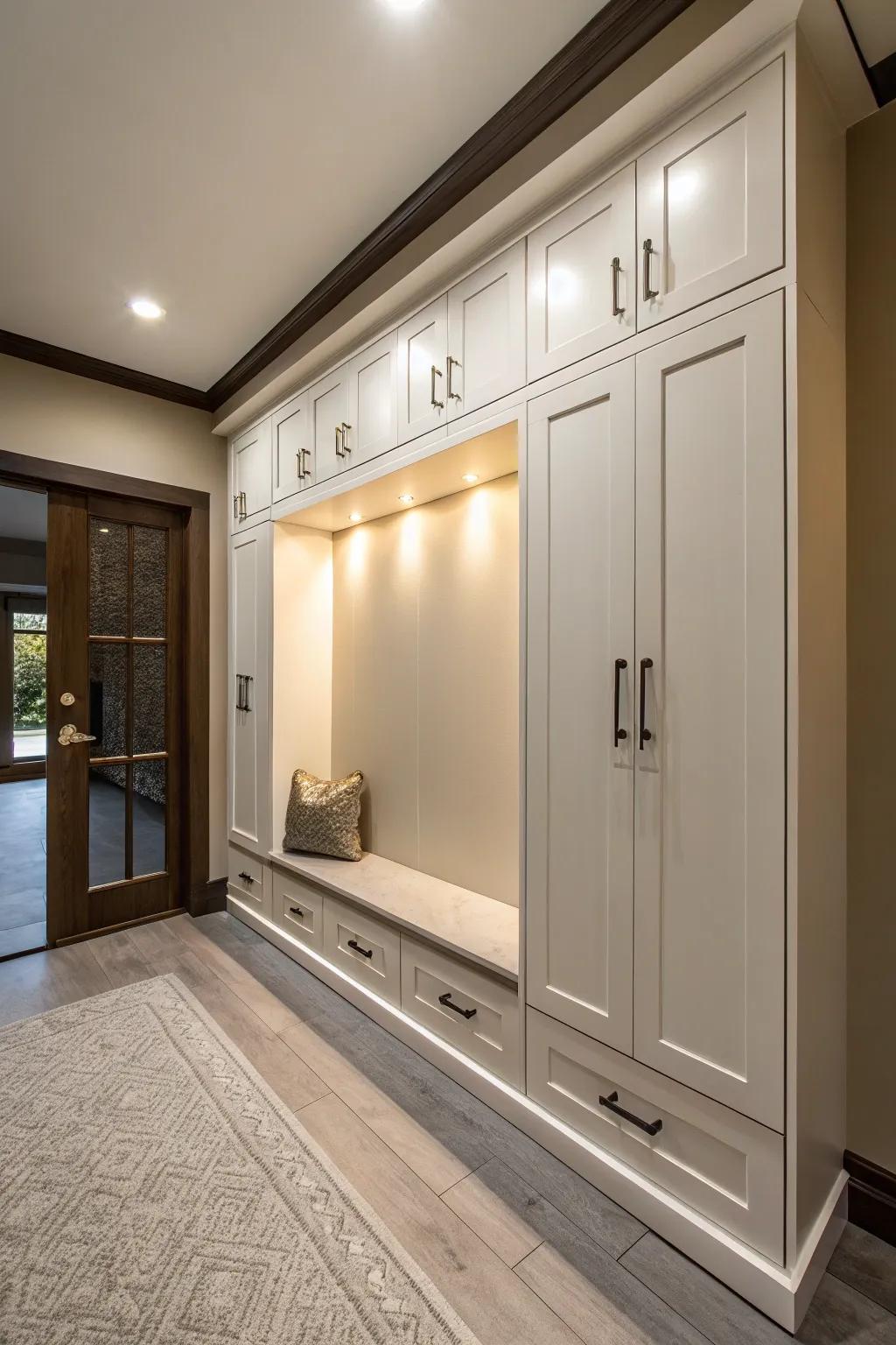 Custom cabinets offer tailored storage solutions.