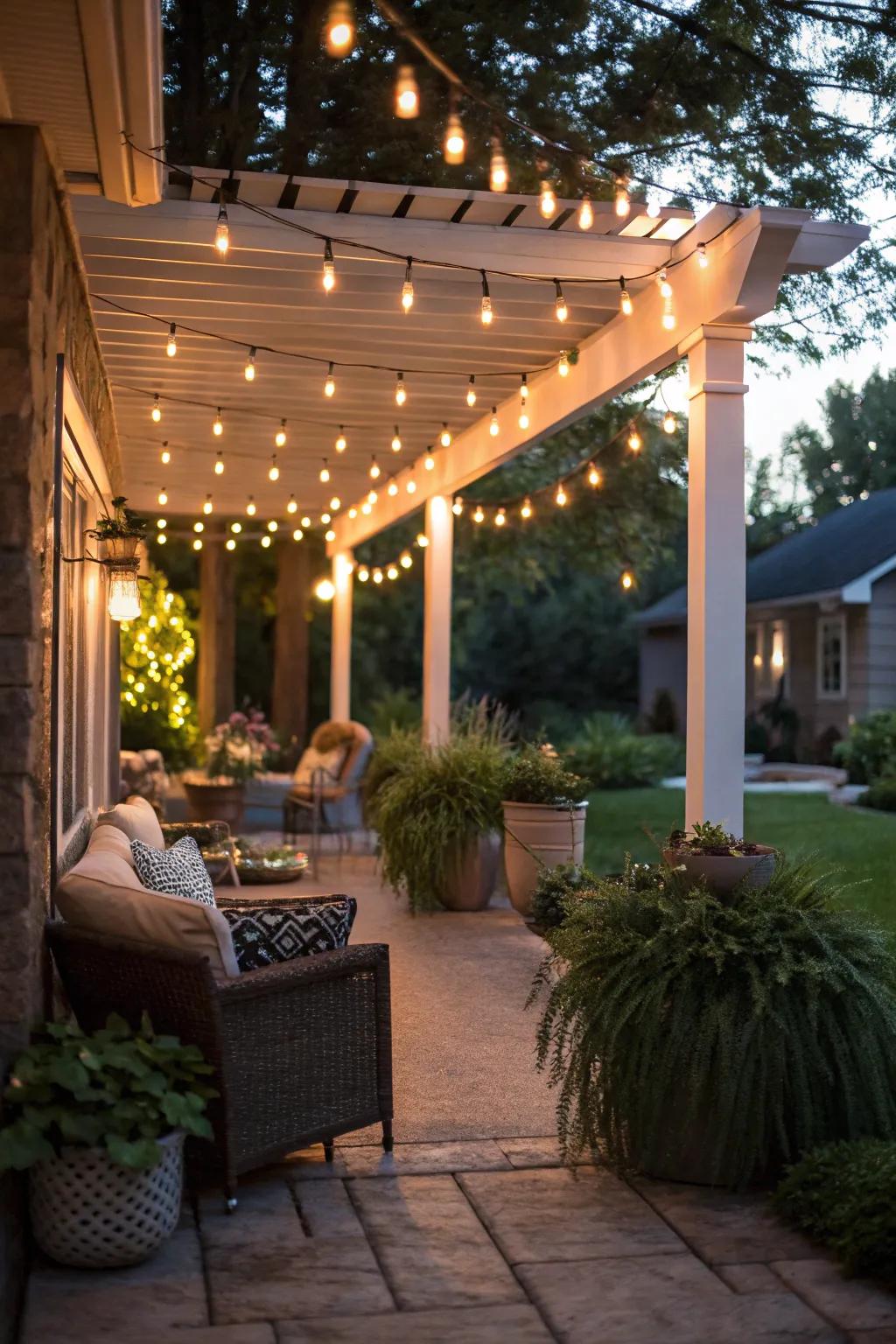 Create a magical atmosphere with ambient lighting on your patio.