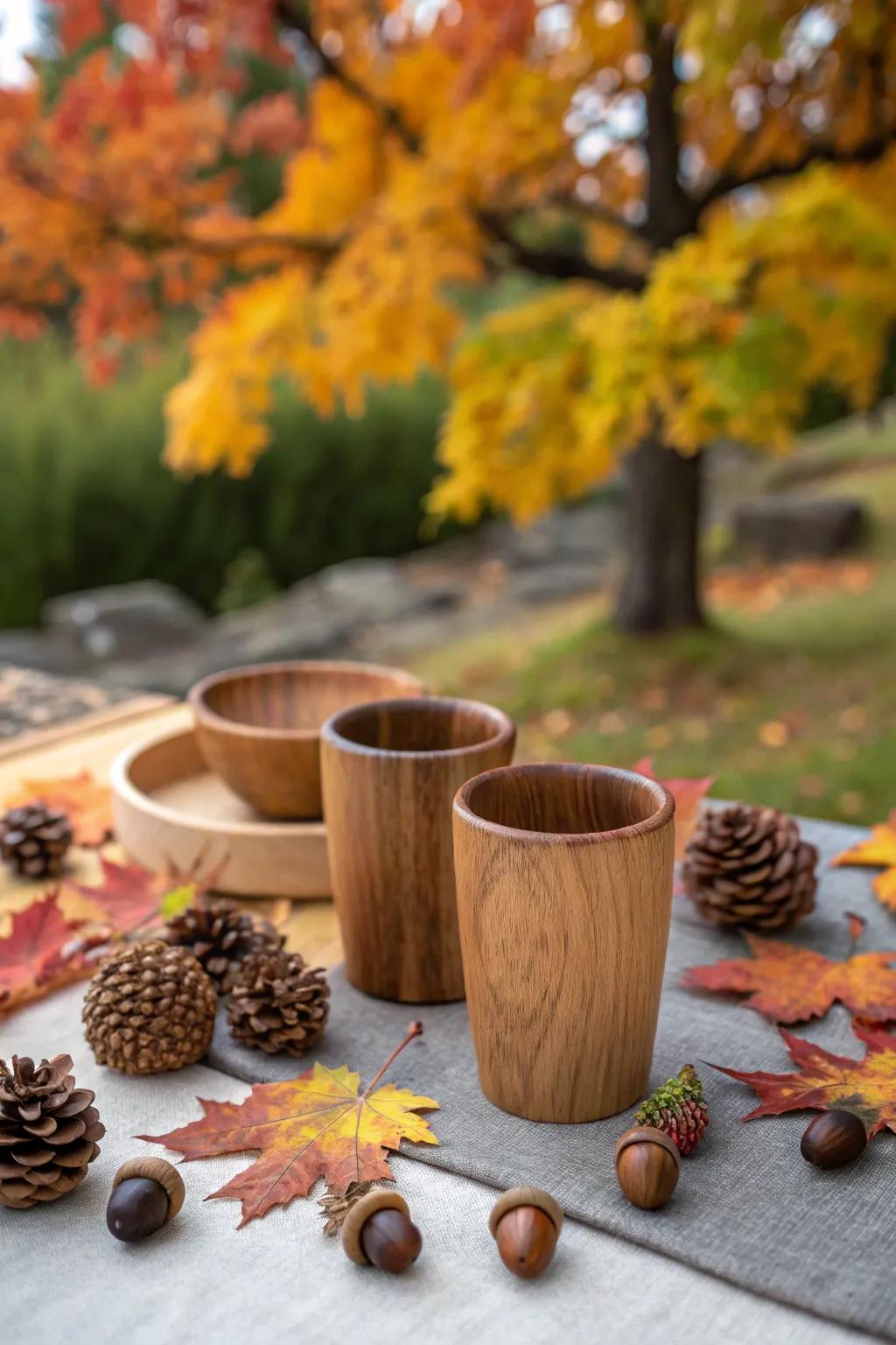 Wooden cups adding a rustic charm.