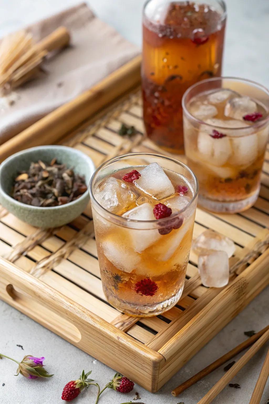 Tea-infused ice cubes for a flavored drink.