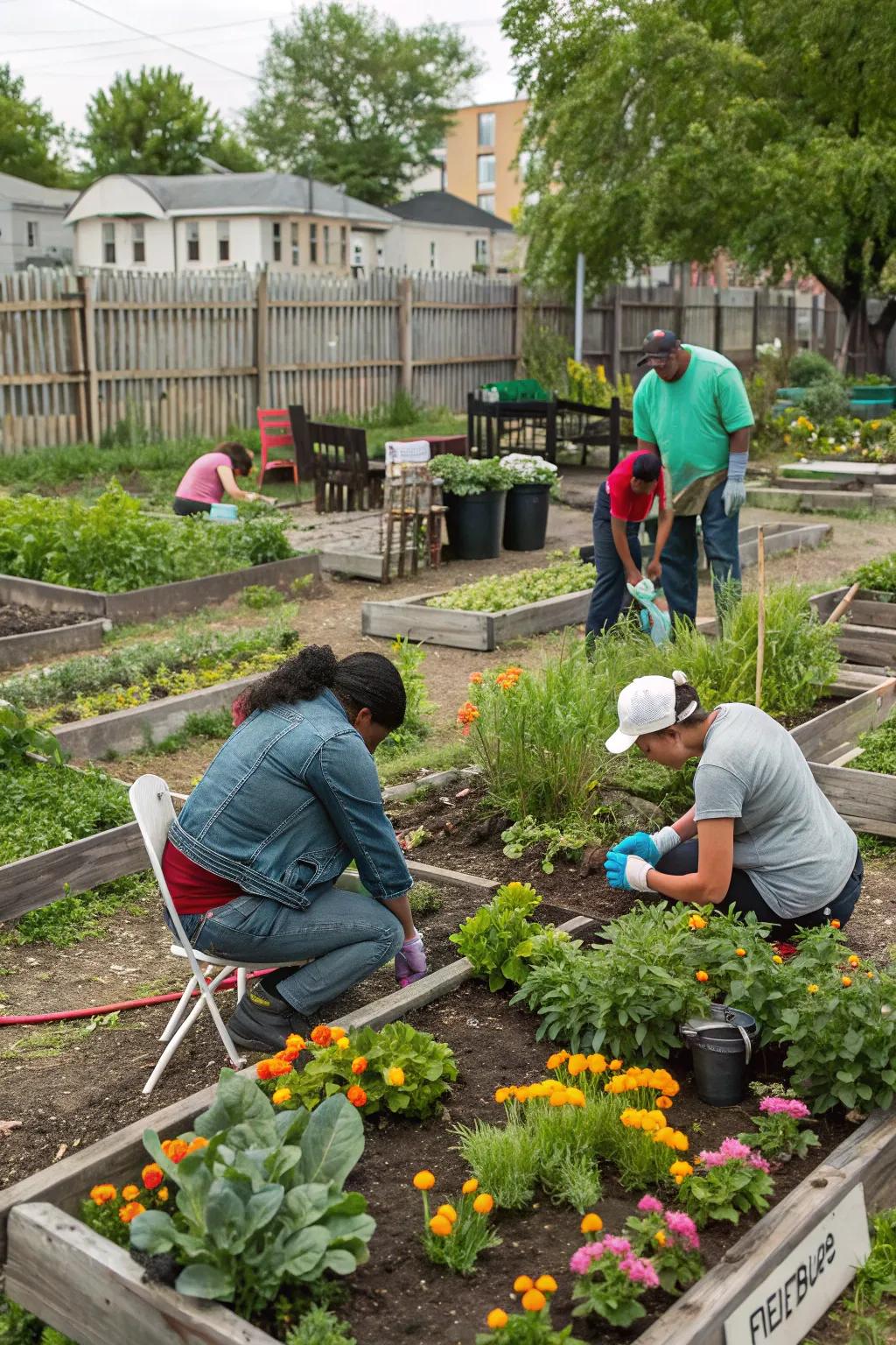 A thriving community garden where neighbors cultivate their own vegetables.