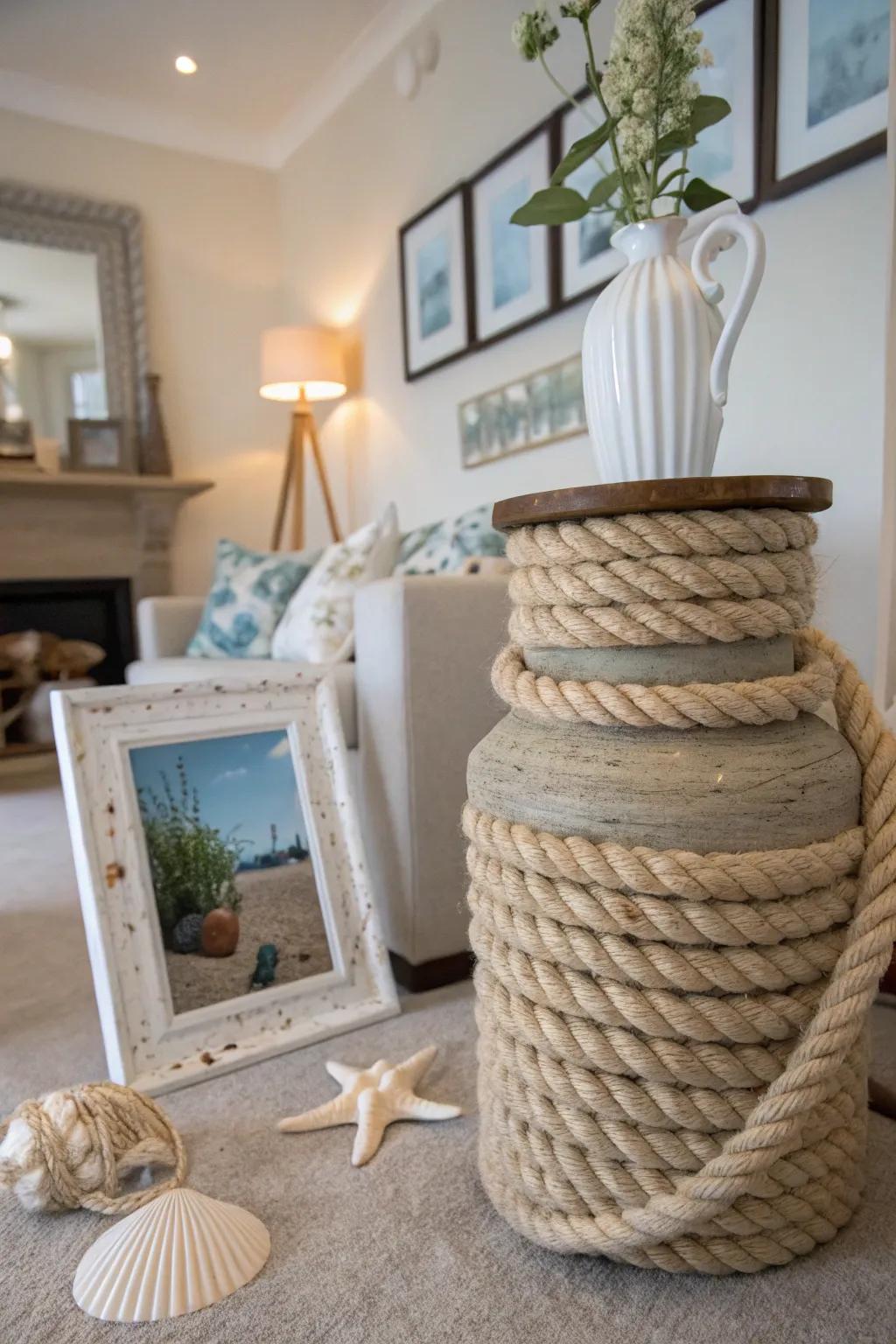 Nautical rope brings a subtle maritime vibe to decor.