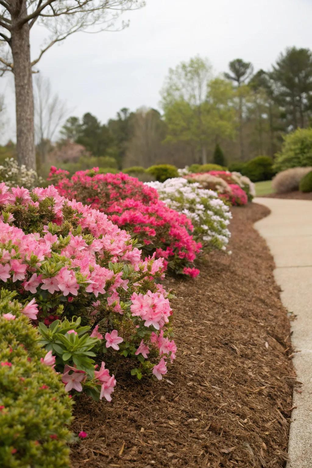 Enhance your azalea beds with mulch and ground covers.