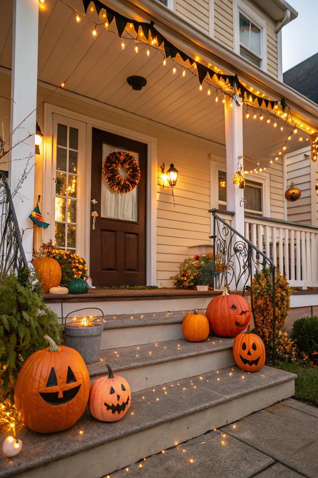 Halloween elements add fun and festivity to pumpkin displays.