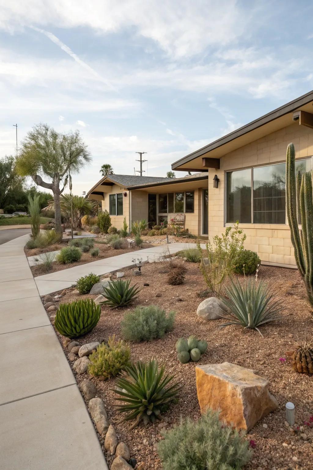 Low maintenance plants enhancing a ranch-style yard